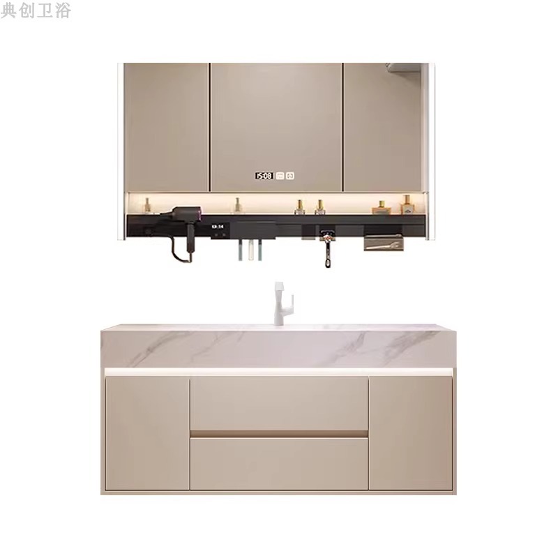 热弯岩板一体盆浴室柜卫生间洗脸盆柜组合洗漱台洗手台池智能镜柜