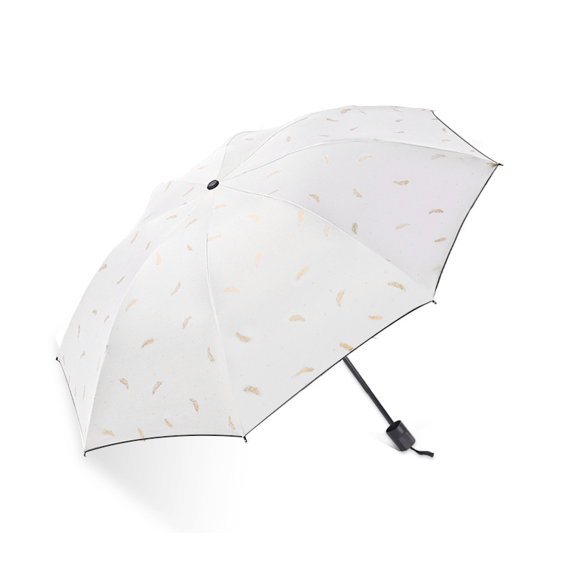 黑胶三折烫金羽毛伞雨伞厂家折叠遮阳伞晴雨两用防晒伞太阳伞logo