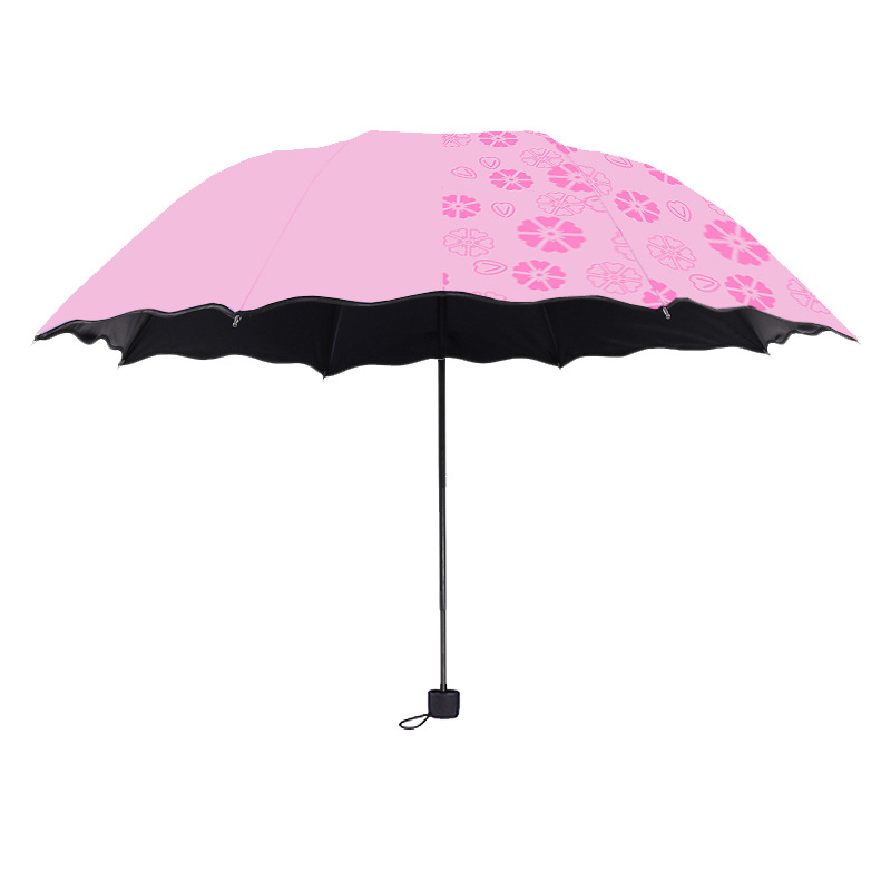 印刷logo遇水开花变色三折叠黑胶防晒广告伞太阳遮阳晴雨伞小清新