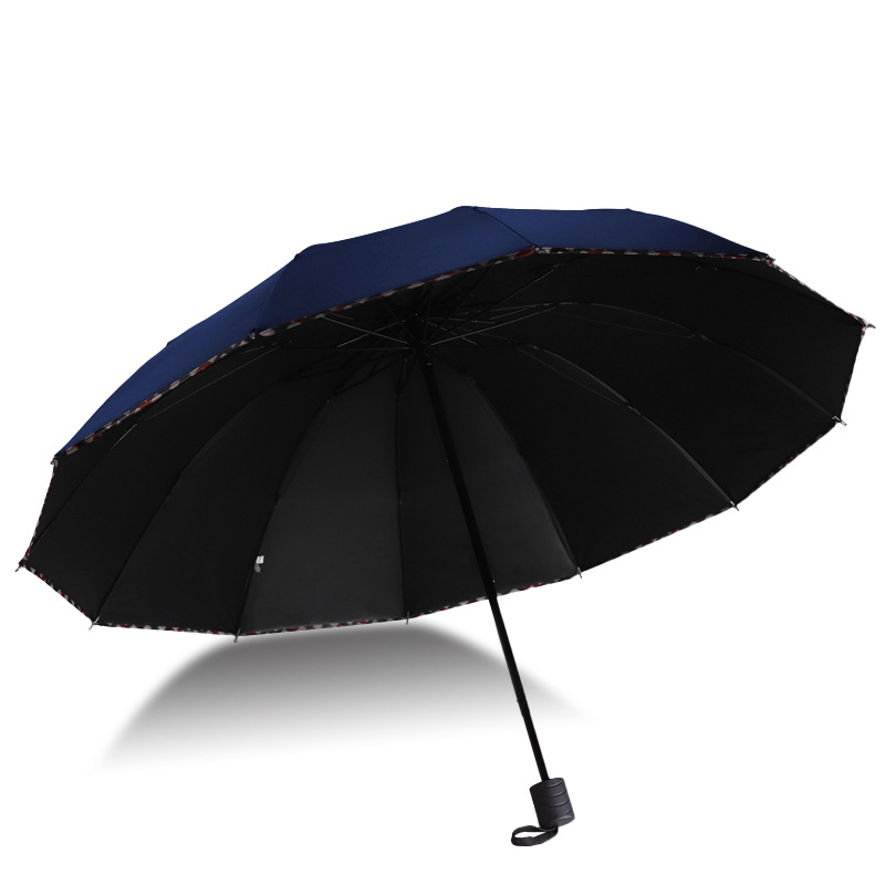 创意12骨黑胶商务伞广告礼品晴雨伞 加大加固晴雨两用商务伞logo