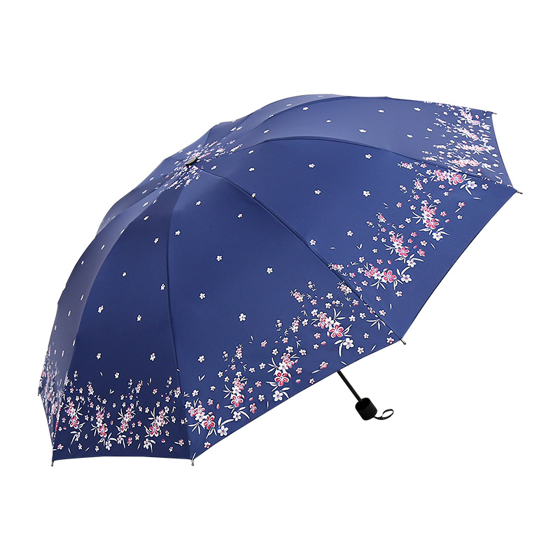 防晒遮阳雨伞太阳广告伞外贸伞十骨65cm黑胶腊梅图案双人晴雨伞