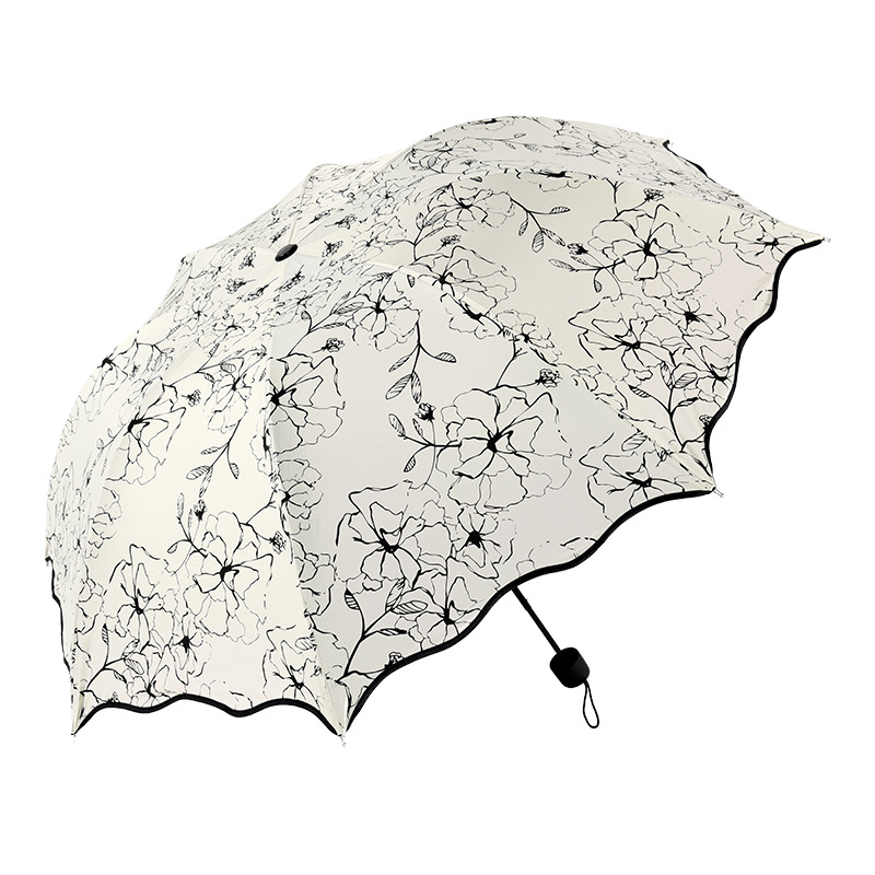 厂家直供地摊晴雨伞折叠太阳伞女士防晒黑胶遮阳伞三折创意雨伞