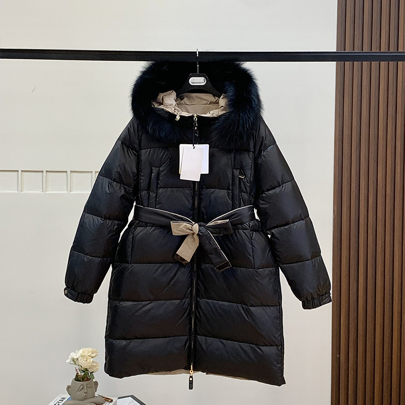 大毛领外贸欧美气质max羽绒服女士高端冬季中长款修身外套长款
