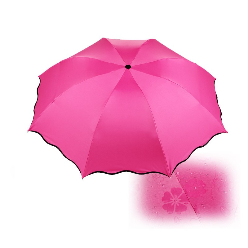 时尚新款遇水开花黑胶伞 方便携带折叠三折晴雨伞 黑胶晴雨伞