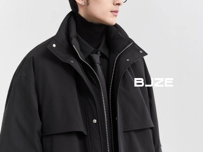 BJZE男装冬季活页设计感羽绒服中长