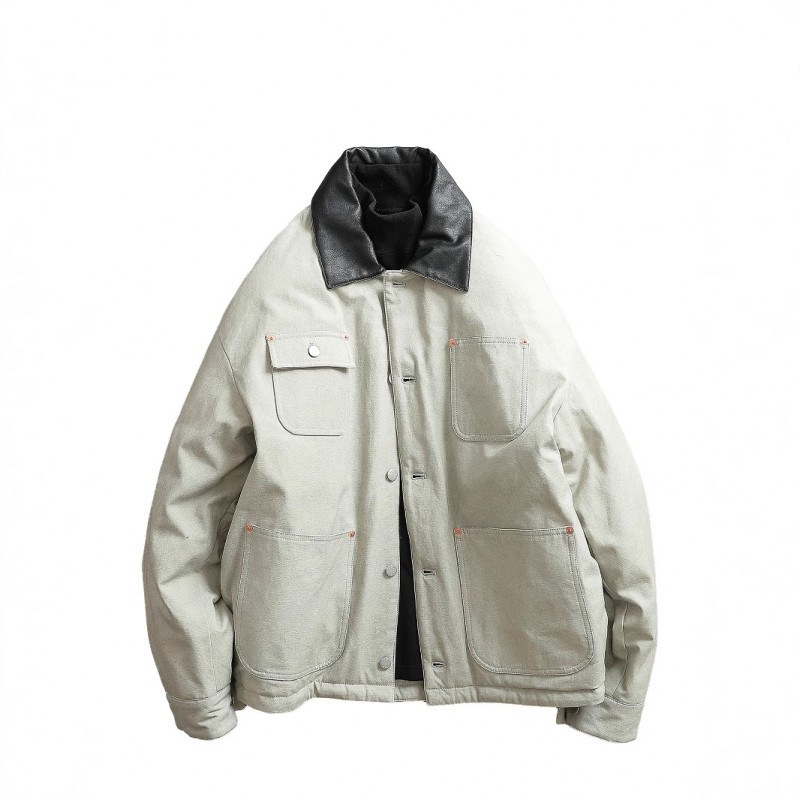 正品2024新款冬季轻奢高级感vintage复古拼色领工装夹克款羽绒服