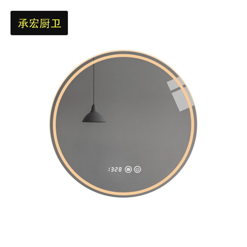 简约酒店厕所触摸无框卫生间圆形浴室镜子防雾触摸壁挂led智能镜