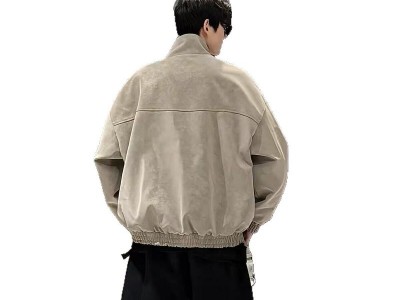 男式扎染pu夹克男宽松时尚复古立领