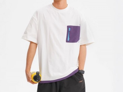 儒孟夏季新款拼色口袋短袖T恤男潮牌