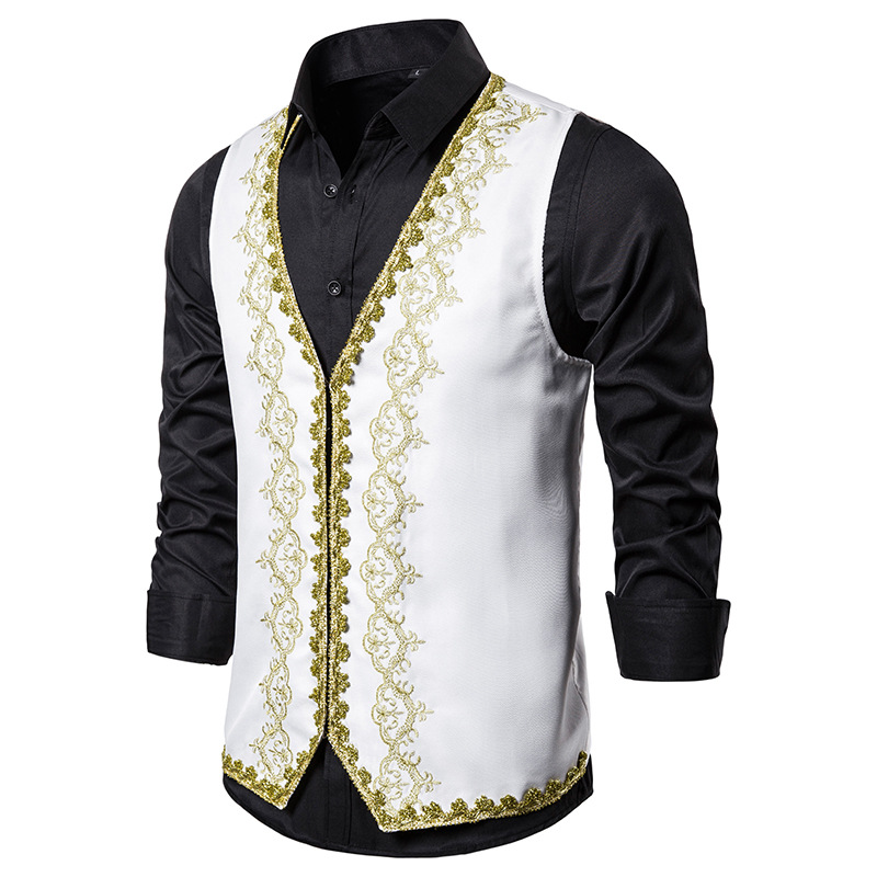 男士欧式镶金礼服宫廷装影楼服装黑白色歌剧舞台表演服马甲MJ34