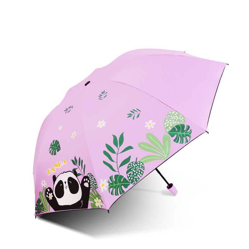卡通大熊猫三折防紫外线晴雨伞折叠黑胶防晒遮阳伞6把包邮批发