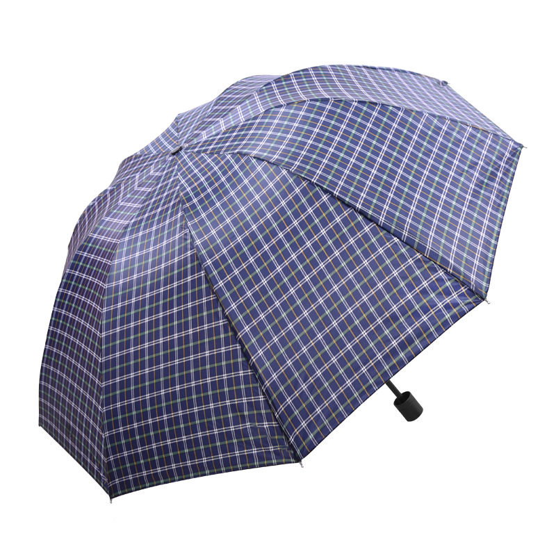 厂家直销三折10骨超大雨伞格子情侣晴雨伞男士双人折叠伞大量批发