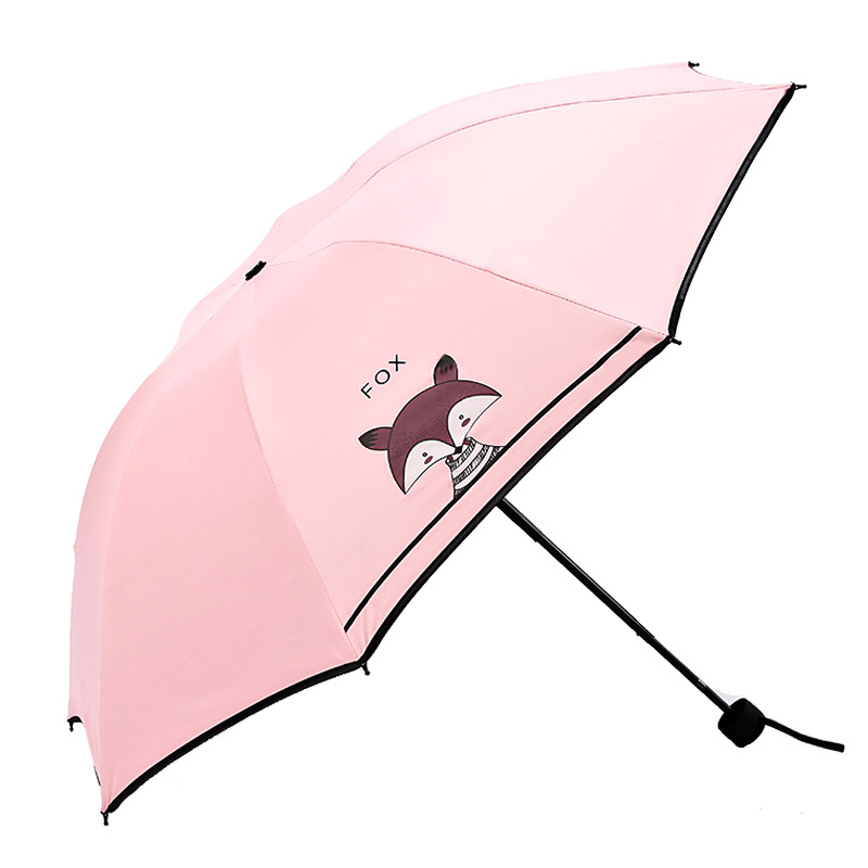 厂家批发三折卡通学生晴雨伞日系小清新可爱黑胶防晒折叠太阳伞