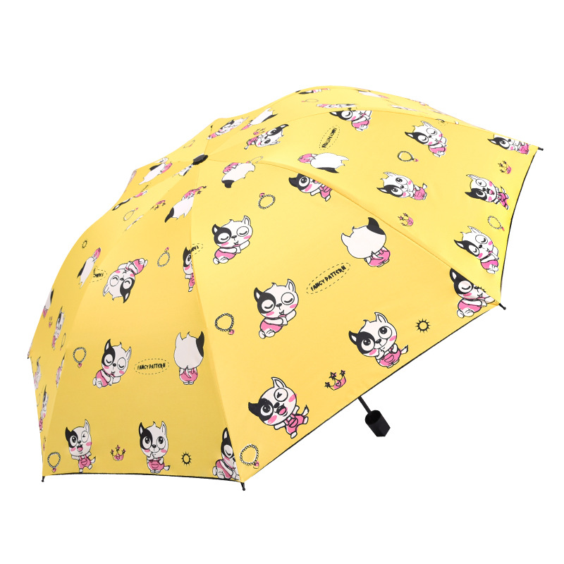学生雨伞卡通三折防紫外线黑胶遮阳伞折叠手动防晒晴雨两用伞