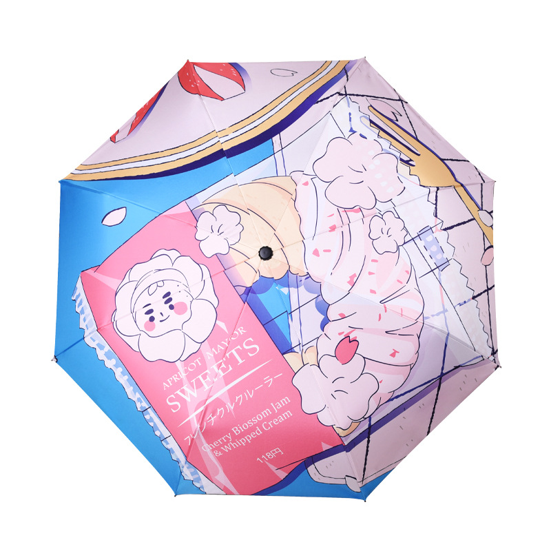 日系动漫三折叠UV黑胶防晒太阳伞女学生遮阳晴雨伞数码礼品伞