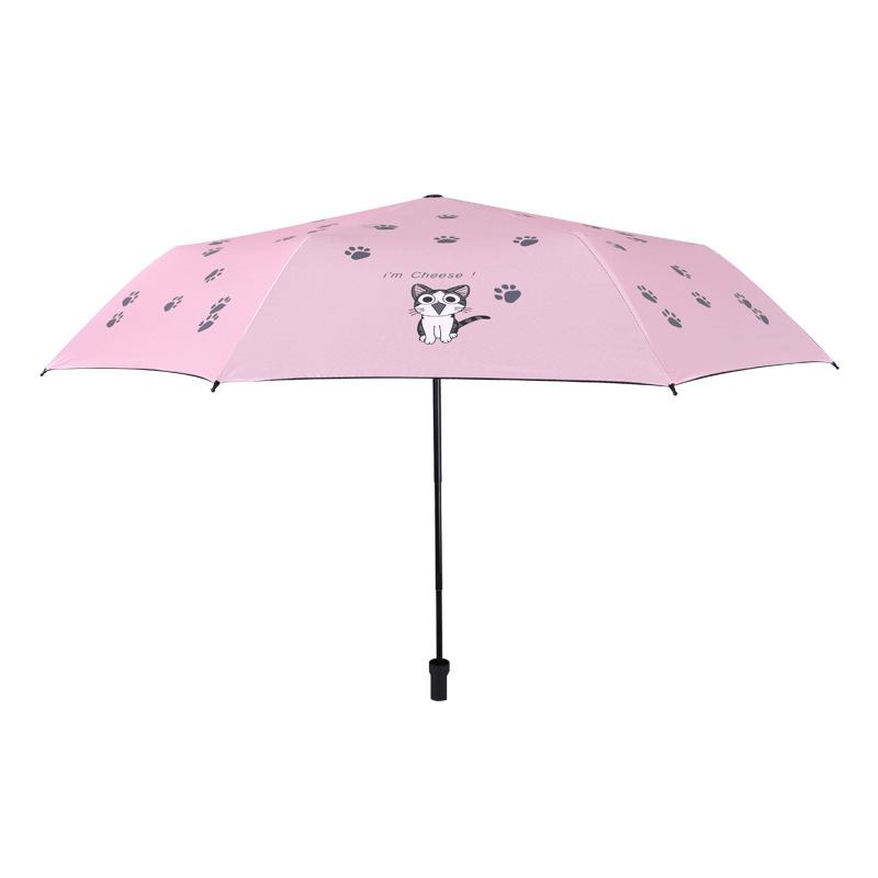 折叠雨伞定制卡通太阳伞防紫外线黑胶遮阳伞儿童三折晴雨伞批发