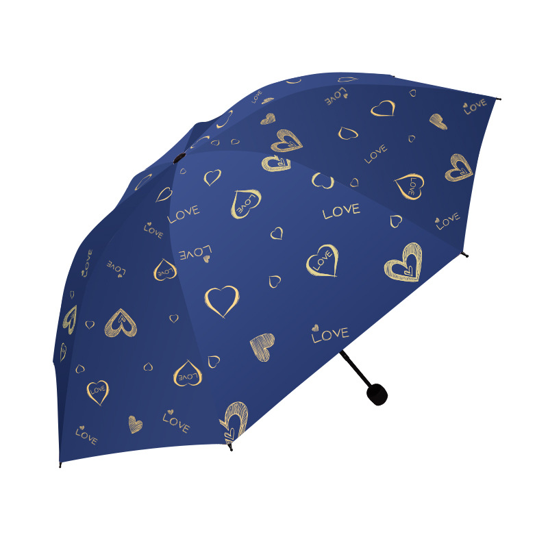 韩版烫金爱心黑胶晴雨两用伞 创意简约女防紫外线太阳伞批发代发