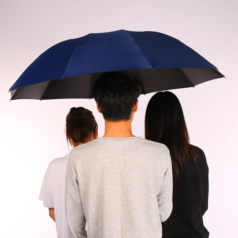 批发十骨晴雨两用纯色黑胶三折伞商务礼品伞加工广告伞