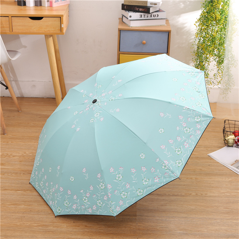 十骨加大加固夜来香三折晴雨伞 漂亮花雨伞黑胶防晒太阳伞遮阳伞
