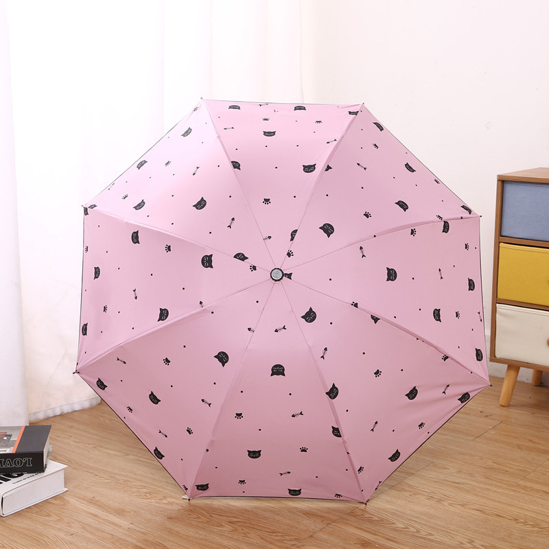 烫金小鹿太阳伞遮阳防紫外线折叠晴雨伞两用黑胶防晒伞三折雨伞