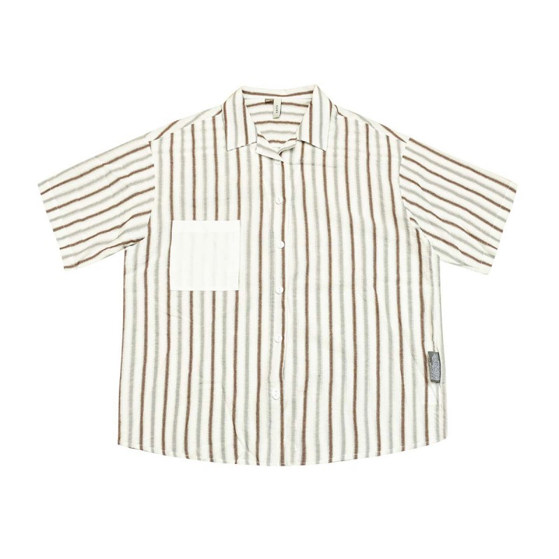 森波服饰2023秋季新品日系宽松中性立体粗条纹衬衣-2424
