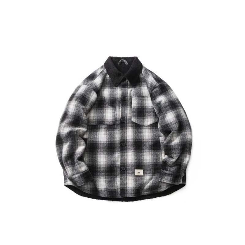 森波服饰2023秋季新品日系宽松型羊羔毛毛呢格棉衣234MY09251