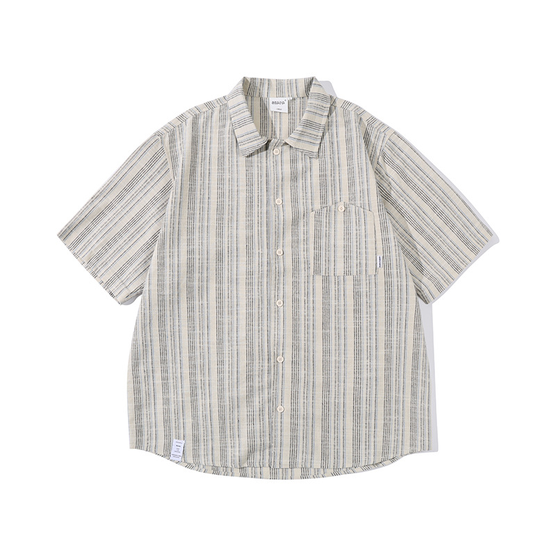 森波服饰2024年夏季新款复古条纹百搭短袖衬衫沙滩半袖衬衣-CS982