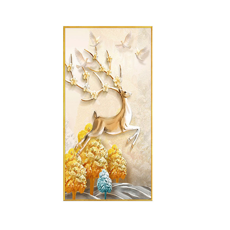 北欧风格玄关装饰画竖版现代简约过道竖版走廊壁画发财鹿客厅挂画