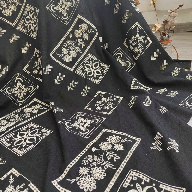 EG-1908649 全棉撞色绣花布 刺绣面料 厂家直销 现货供应