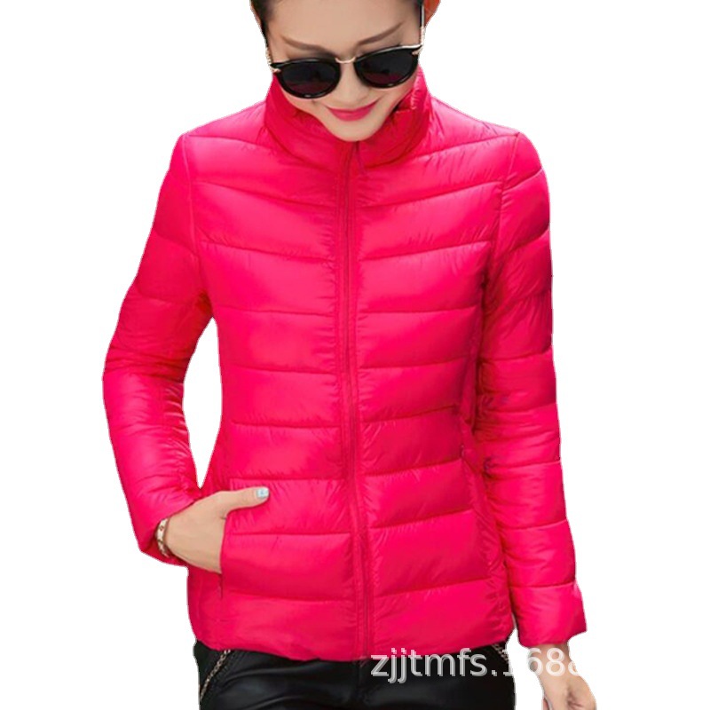 外贸跨境欧码轻薄棉衣服袄女士冬季立领修身纯色简约外套夹克休闲