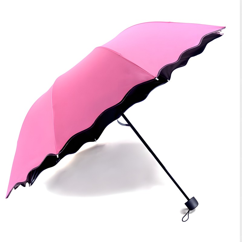 新款碰击黑胶遇水开花晴雨伞可印制logo批发三折伞大波浪手动雨伞