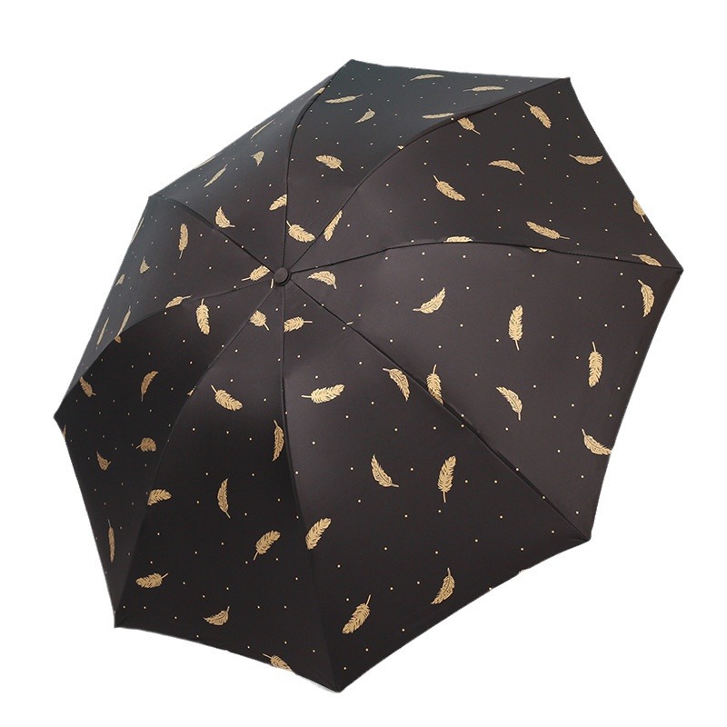烫金羽毛伞折叠雨伞黑胶自动遮阳伞晴雨两用防晒太阳伞厂家批发