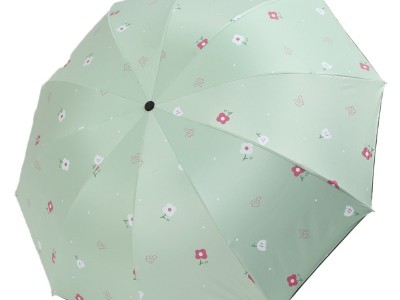 晴雨两用黑胶雨伞批发印花10骨三折