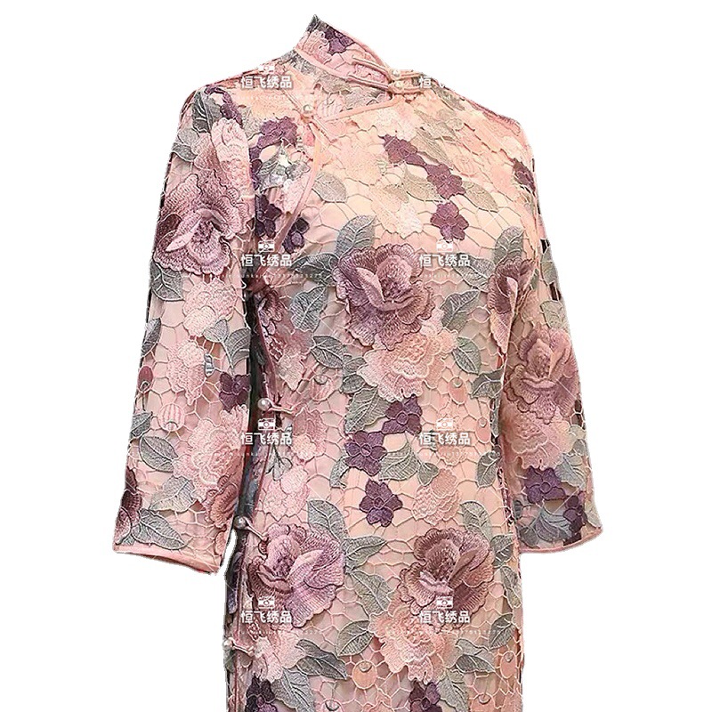直销精细花水溶蕾丝绣花半身裙长裙复古风服装绣花面料批发