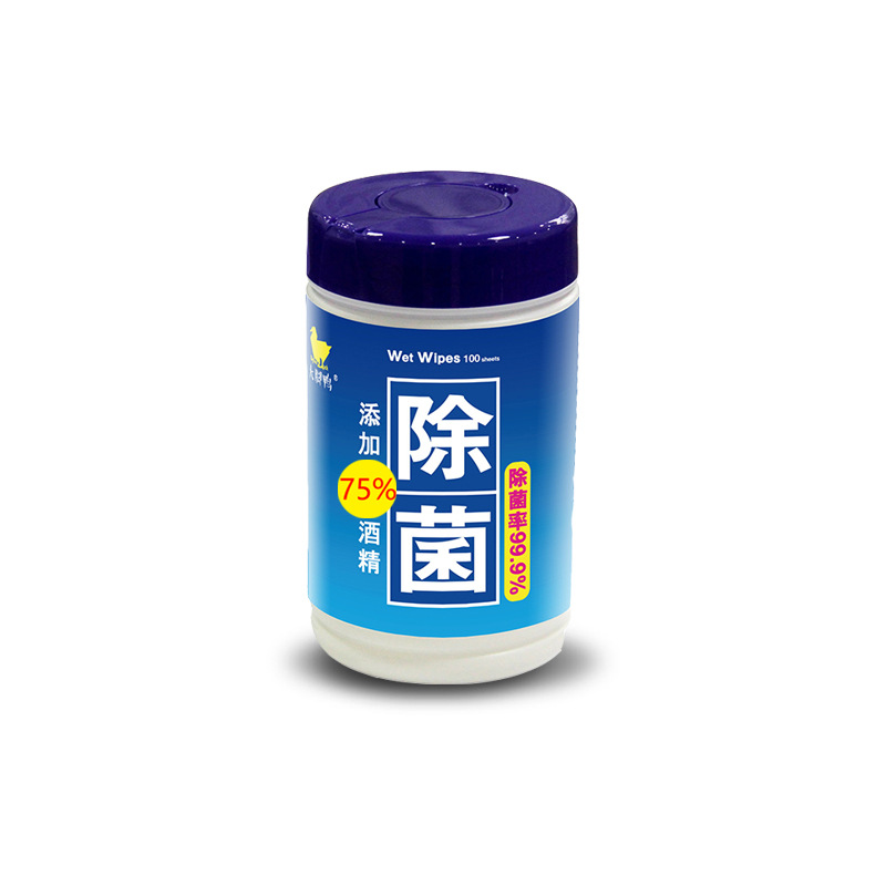 【现货】大脚鸭100片75度酒精湿巾筒装棉片一次性卫生消毒巾批发