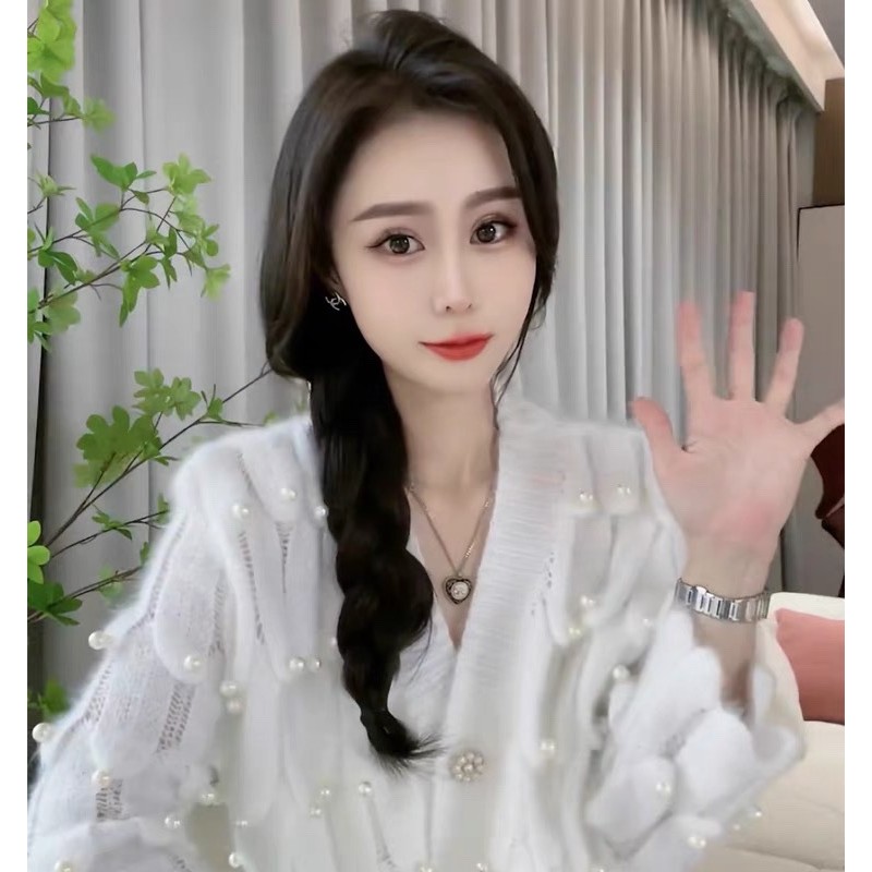 法式小众重工钉珠V领毛衣女2023年秋新款宽松立体花瓣针织衫上衣