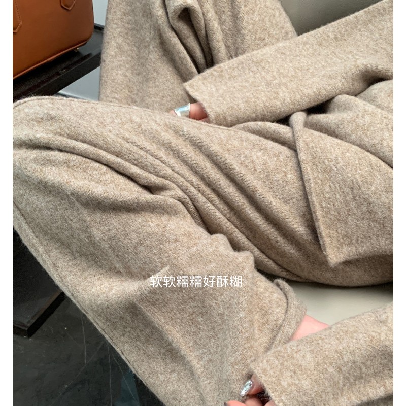 韩版软糯慵懒风针织套装秋冬新款温柔圆领套头毛衣阔腿裤两件套女