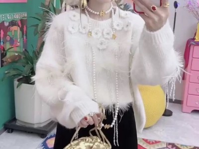 重工新款温柔风圆领套头针织衫女羽