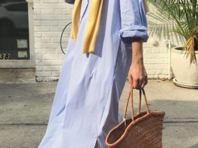 品质春秋条纹衬衫连衣裙女长袖设计