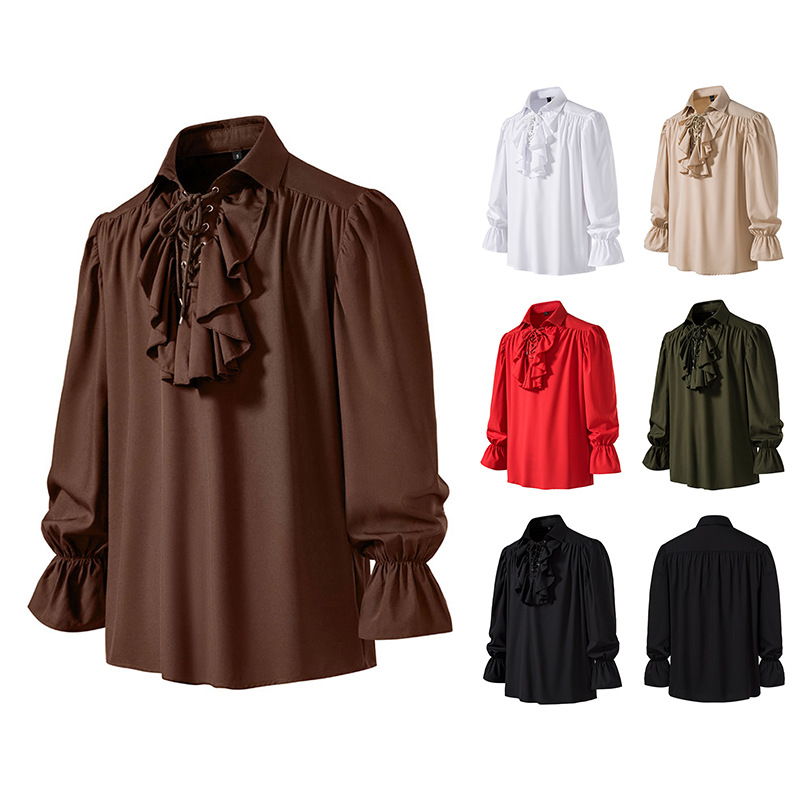 新款男士中世纪复古演出服系带蓬蓬袖休闲衬衫 A316