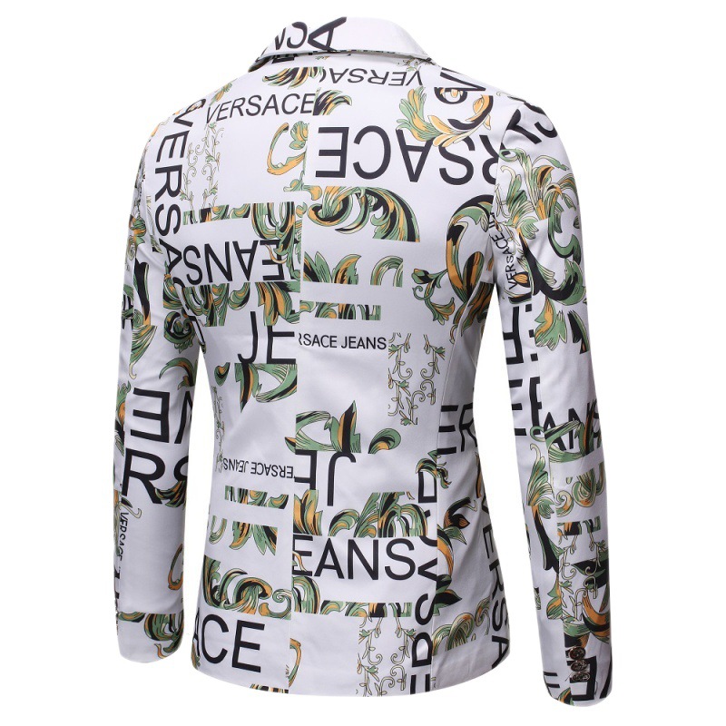 新增4XL-秋季新款男式一粒扣西装欧美字母印花修身西服礼服演出服