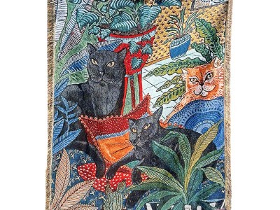 桌布跨境电商猫咪插画加厚挂毯耐磨