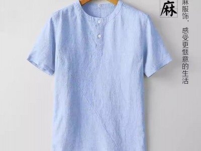 中国风男装棉麻短袖T恤夏季圆领男士